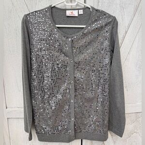 Quacker Factory Sparkle & Shine Sequin Knit Duet Cardigan Women’s XS Gray